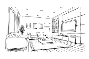 Living room sketch. Home interior, an Object Illustration by Stock-Smart-Start