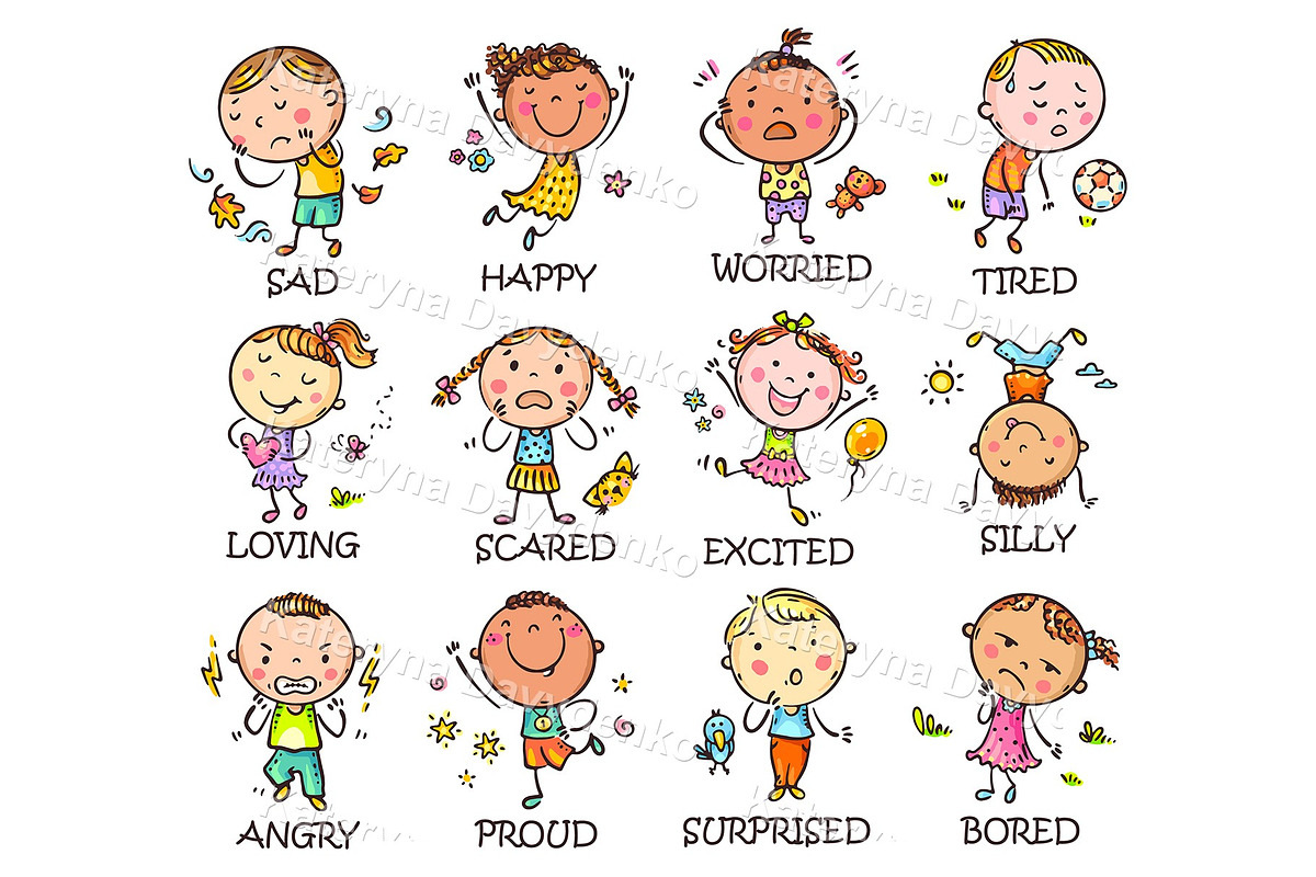 Kids emotions clipart feeling poster, an Education Illustration by Bubert Art (Photo 1 of 8)