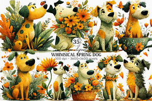 Whimsical Spring Dog Clipart Bundle, an Illustration by Canvas Craft