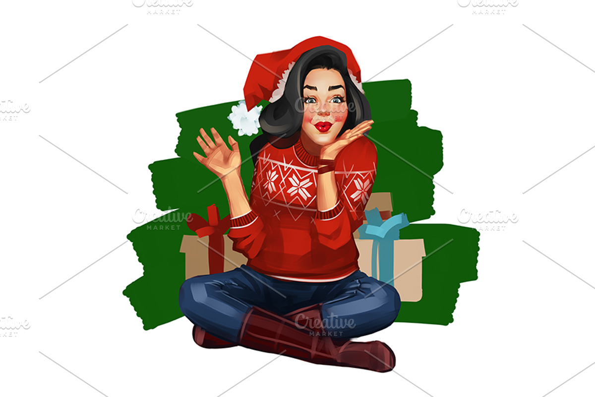 Christmas Pin-up girl, a Decorative Illustration by Ira Cvetnaya (Photo 3 of 6)