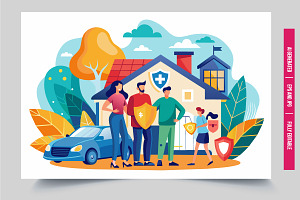 Family of four with shields, an Illustration by Tanuart