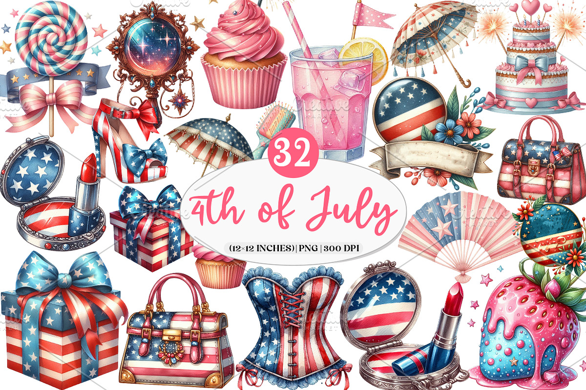 Coquette 4th of July Clipart, an Illustration by Watercolor design (Photo 1 of 4)