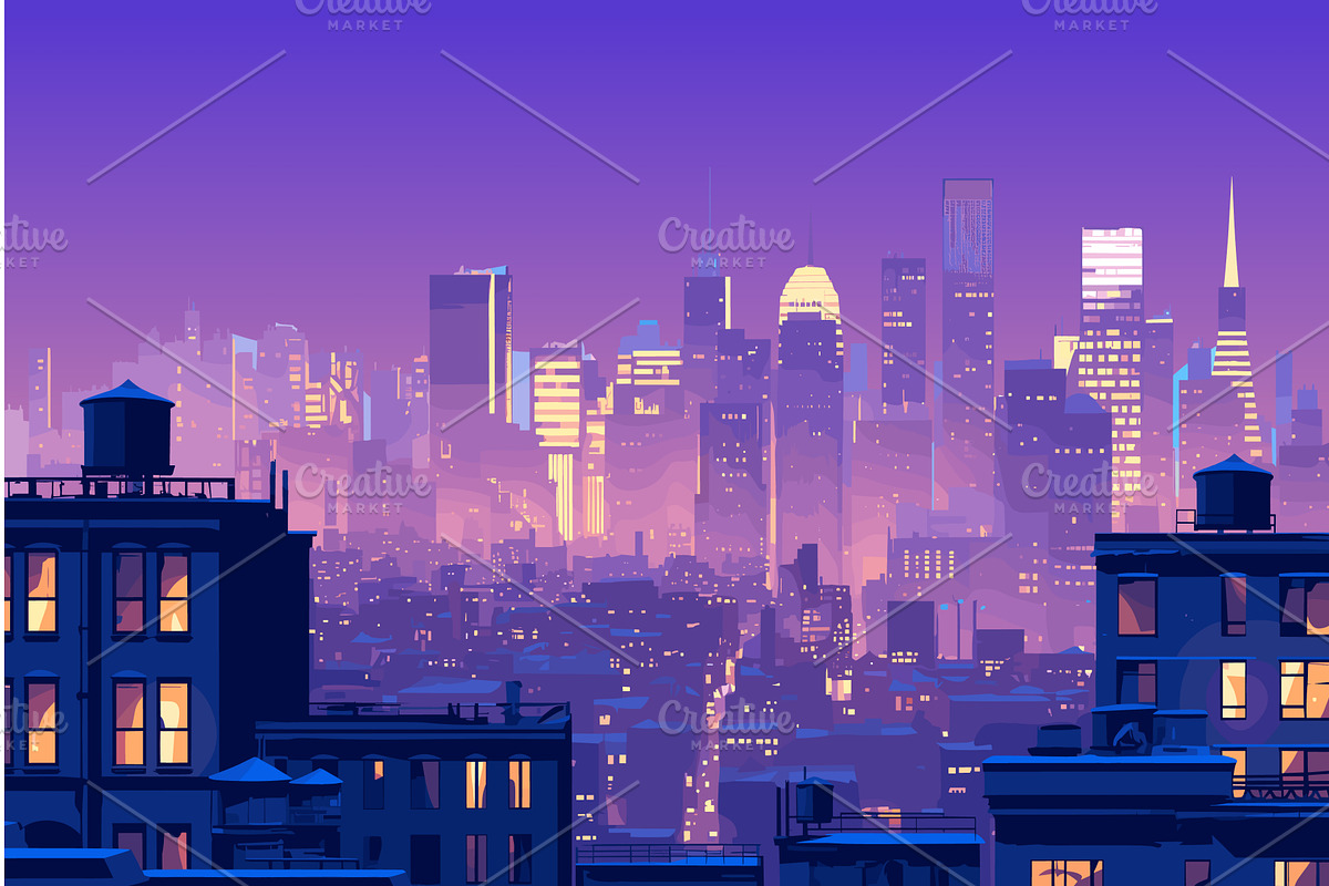 View of the streets of the night, an Object Illustration by LadadikArt