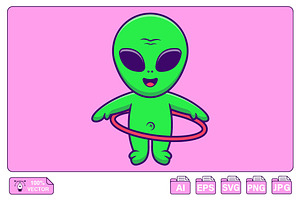 Cute Alien Playing Hulahoop Cartoon, an Object Illustration by Artstorystudio