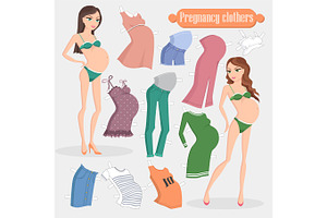 Pregnancy Clothes. Two Women and Summer Gowns, a Person Illustration by robuart