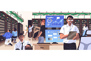 Data management center office, a Technology Illustration by PaperTrident