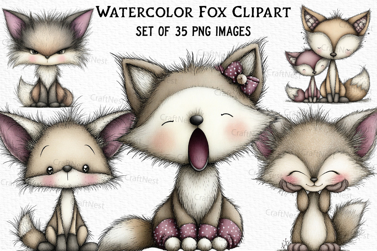 Watercolor Fox with Emotion Clipart, an Illustration by Craft Nest (Photo 1 of 6)