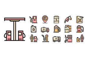 Petrol station icons set, outline, a Transportation Illustration by Ylivdesign