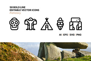 50 Prehistoy Icons, an Outline Icon by Side Project