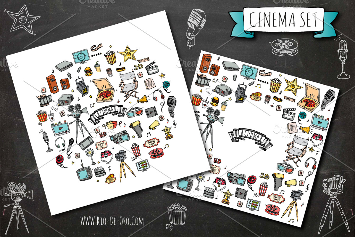 74 Cinema hand drawn color elements, an Outline Icon by Natasha-Pankina.com (Photo 2 of 2)