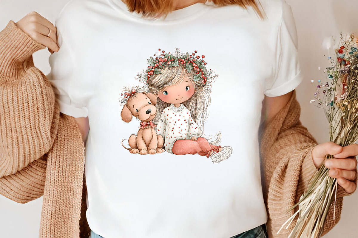 Whimsical Girl and Dog Clipart, an Illustration by Canvas Craft (Photo 7 of 7)