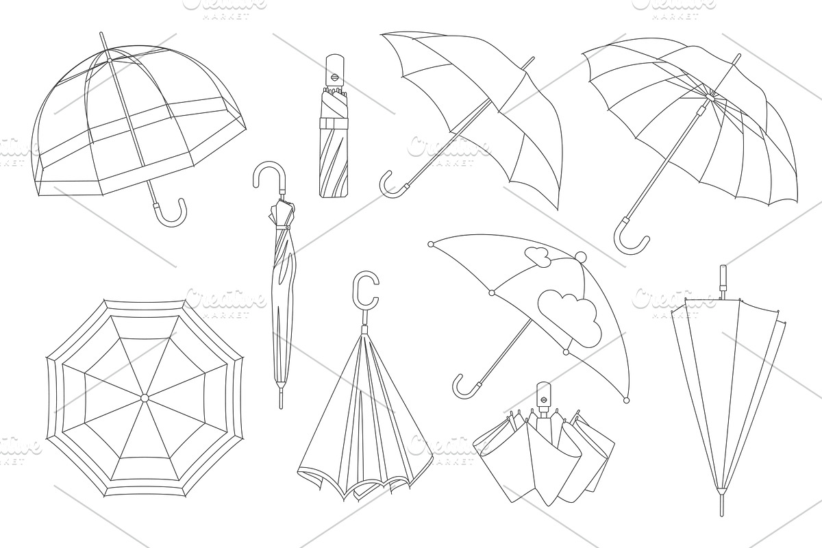 Closed & open umbrellas icons, an Object Illustration by Lemberg Vector