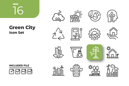 Green City Outline Icons Set, an Outline Icon by yuanesei