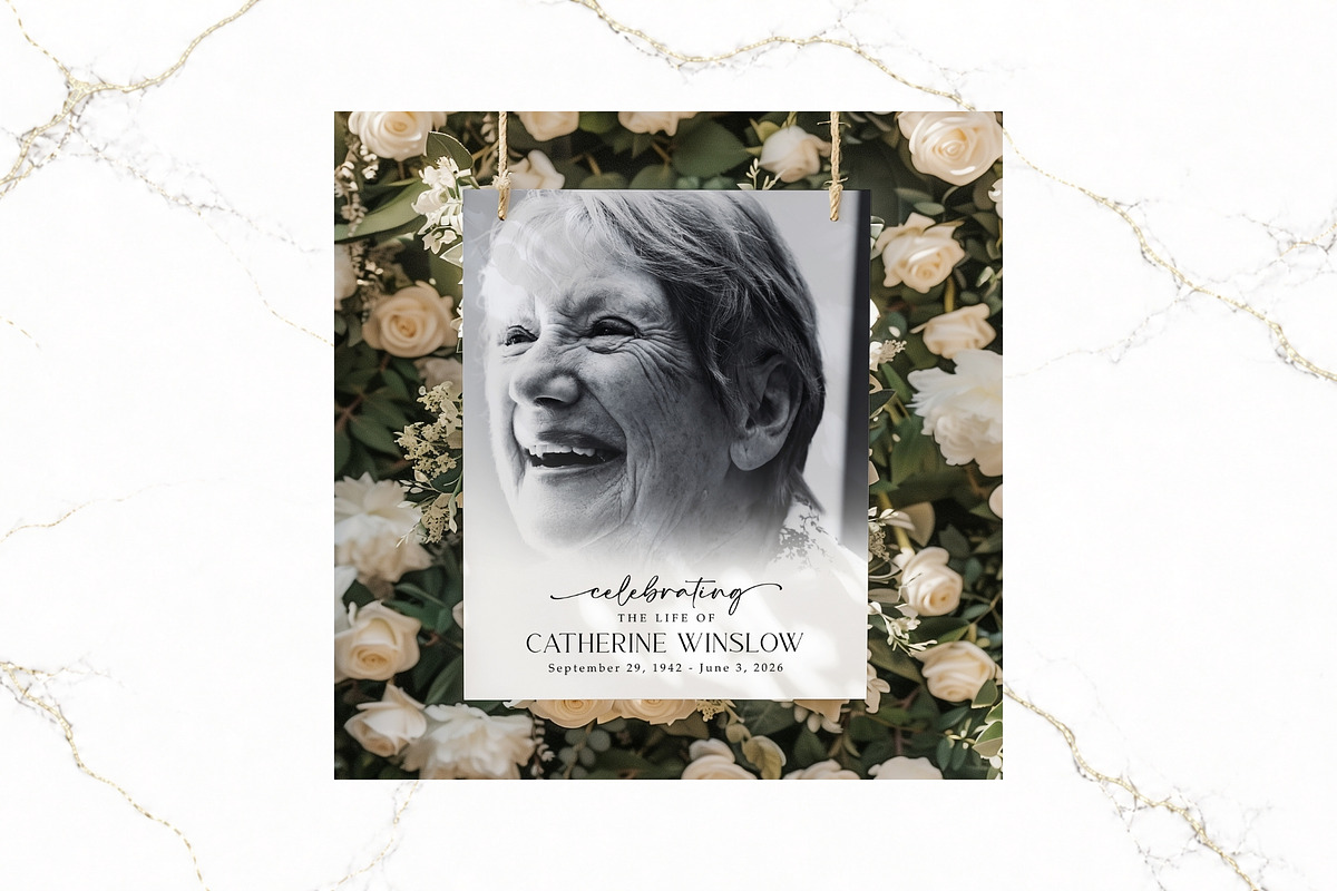 Funeral Welcome Sign B&W Canva FR006, a Poster Template by TyphoonStudio (Photo 6 of 9)