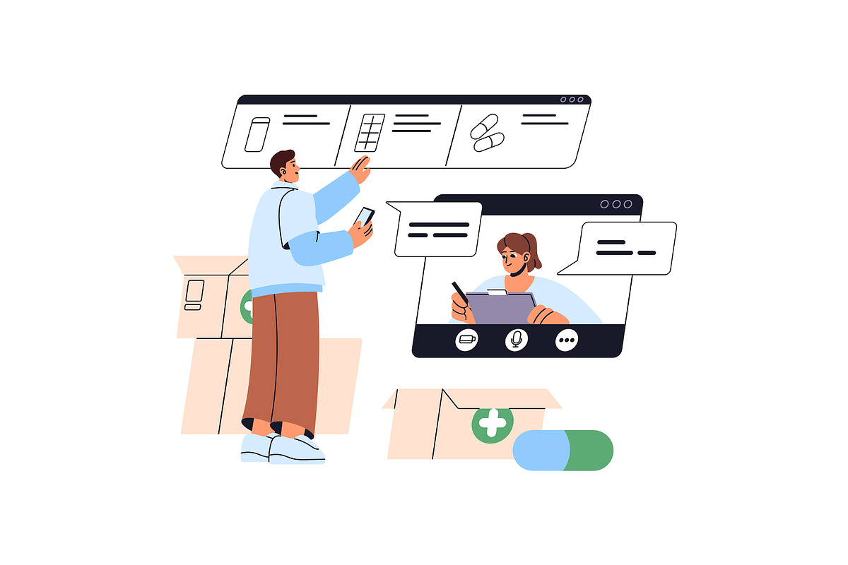 Online medicine, pharmacy store set, a Healthcare Illustration by PaperTrident (Photo 9 of 13)