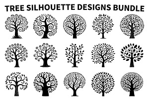 Stylized Tree Outline Clipart Pack, an Illustration by Designs_River
