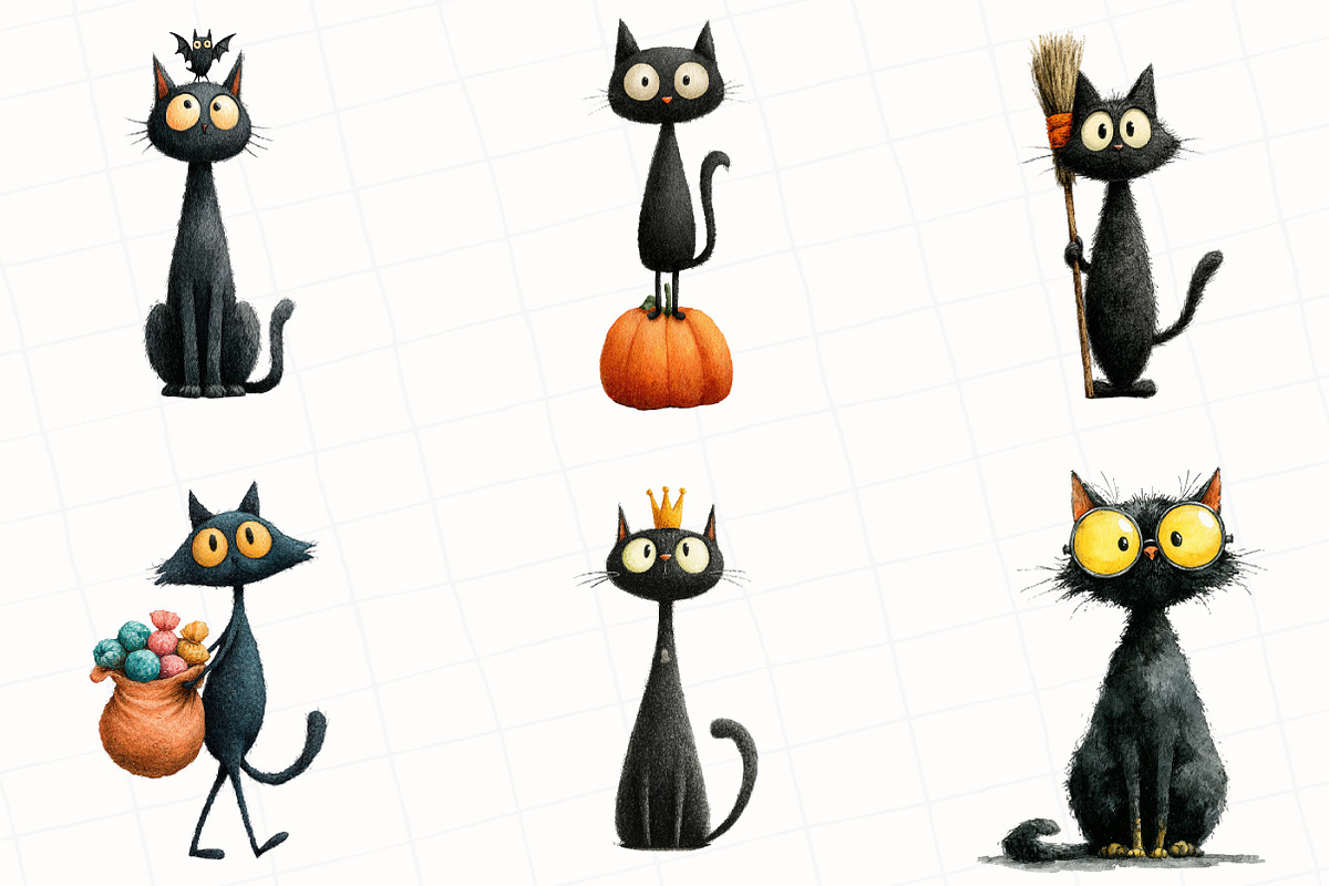 Quirky Halloween Black Cat Clipart, an Illustration by OK Design (Photo 2 of 5)