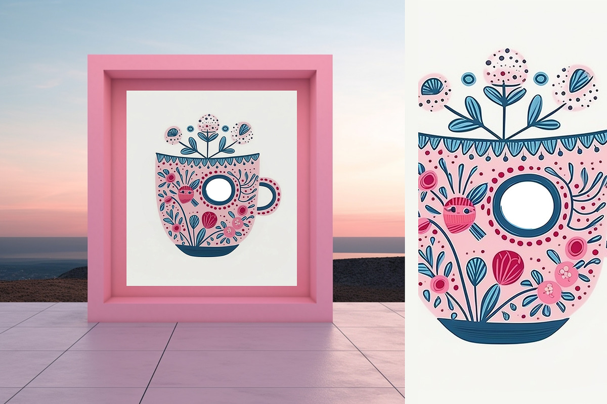8 pink folk flower in cup print, a Decorative Illustration by ARTOZEN DIGITAL (Photo 3 of 10)