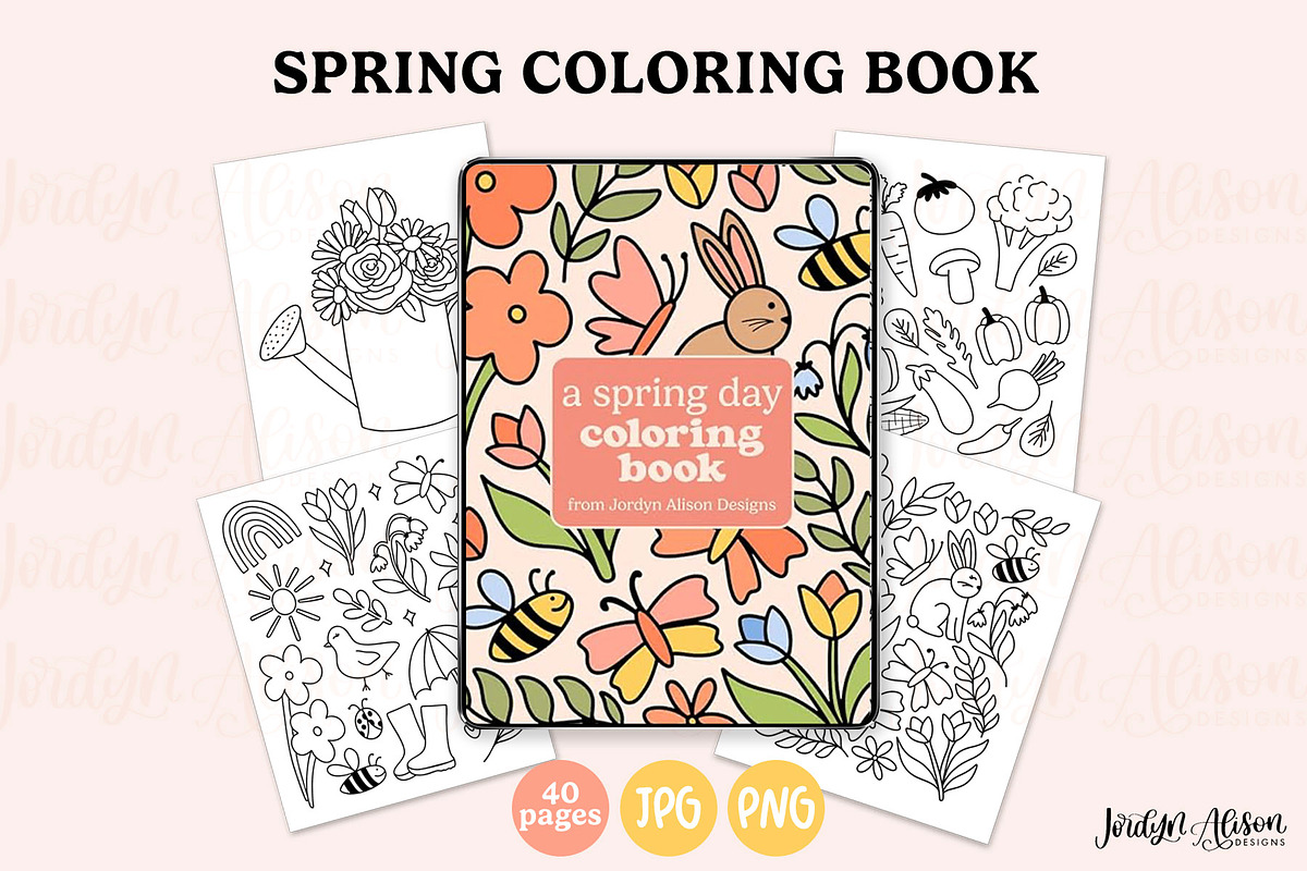 Spring Garden Coloring Book - 40 Pgs, a Graphic by Jordyn Alison Designs (Photo 1 of 2)