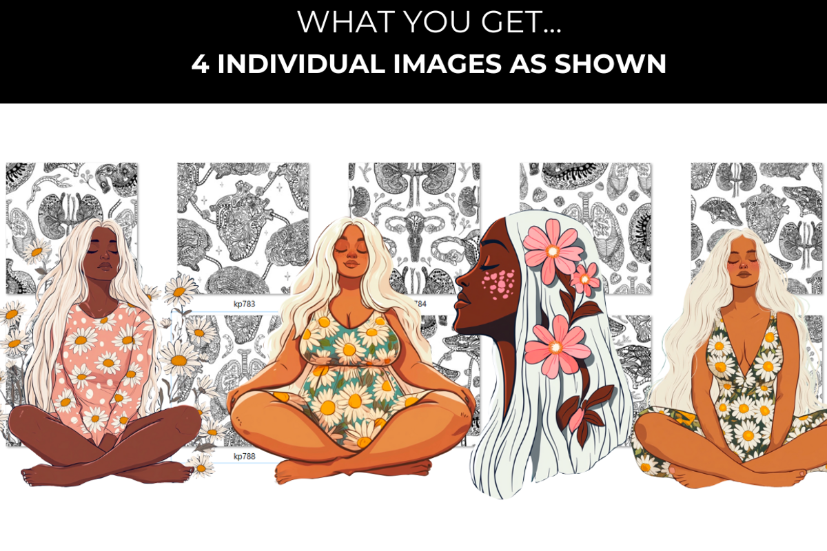 Feminine Meditative Portraits –4 PNG, a Decorative Illustration by InkyQueenArt (Photo 2 of 4)