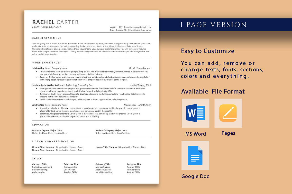 ATS Friendly Resume Template, a Resume Template by VictoriousVita (Photo 2 of 7)