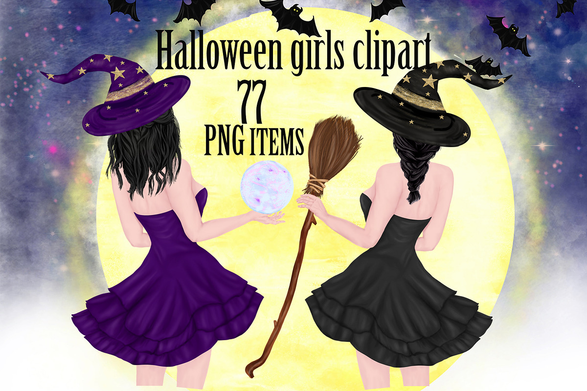 Halloween girls clipart, Witches Png, an Illustration by chilipapers (Photo 1 of 6)