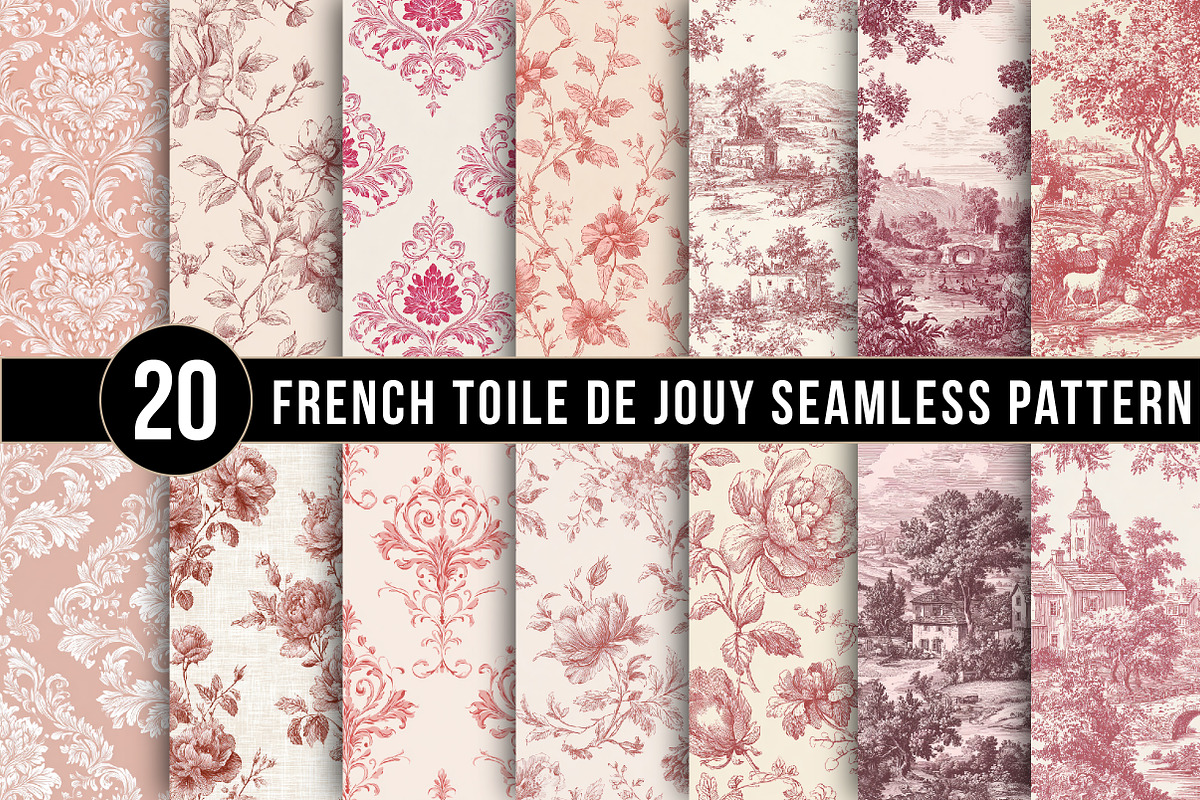 French Toile De Jouy Seamless Patter, a Pattern Graphic by DreamArtGraphic (Photo 1 of 4)