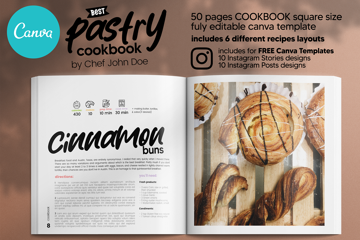 Canva Square Pastry Recipes Cookbook, a Magazine Template by DeLaGranSiete (Photo 6 of 12)