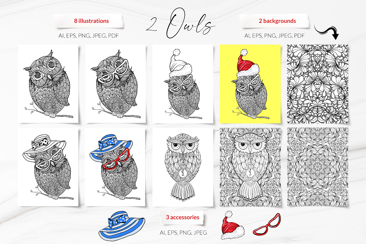 Owls Line Art Illustrations, an Animal Illustration by ilonitta (Photo 2 of 9)