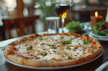 Fresh homemade pizza with cheese and meat, a Food & Drink Photo by AlyaAnd