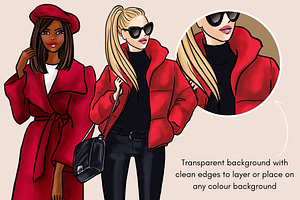 Girls In Red 2 Fashion Clipart Set