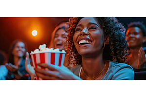 Excited young woman watching movie, a Person Photo by piter.goskov