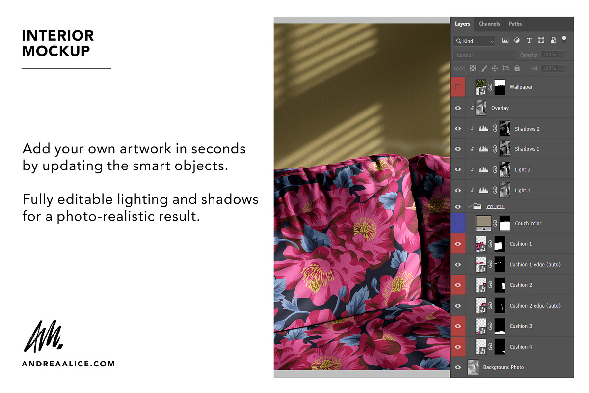 Upholstered Couch Interior Mockup, a Household Mockup by Andrea Muller (Photo 5 of 7)
