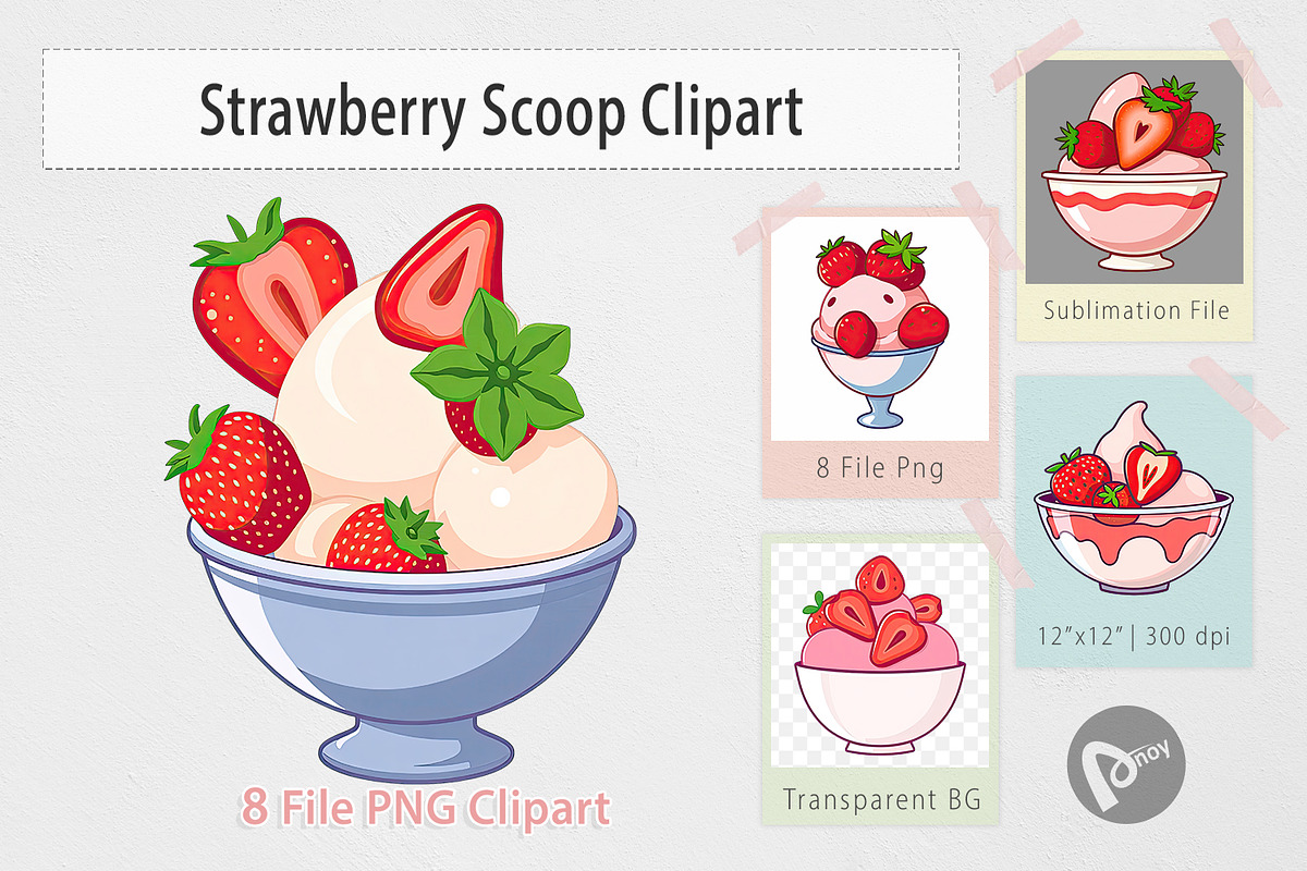 Strawberry Scoop Clipart, a Graphic by Artnoy (Photo 1 of 5)