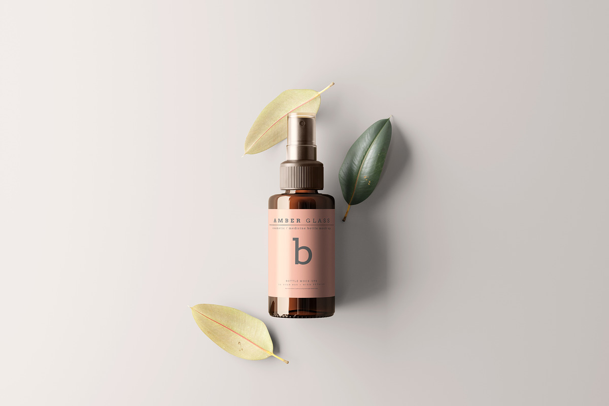 Amber Glass Spray Bottles Mockups, a Cups & Container Mockup by pmvch (Photo 8 of 20)