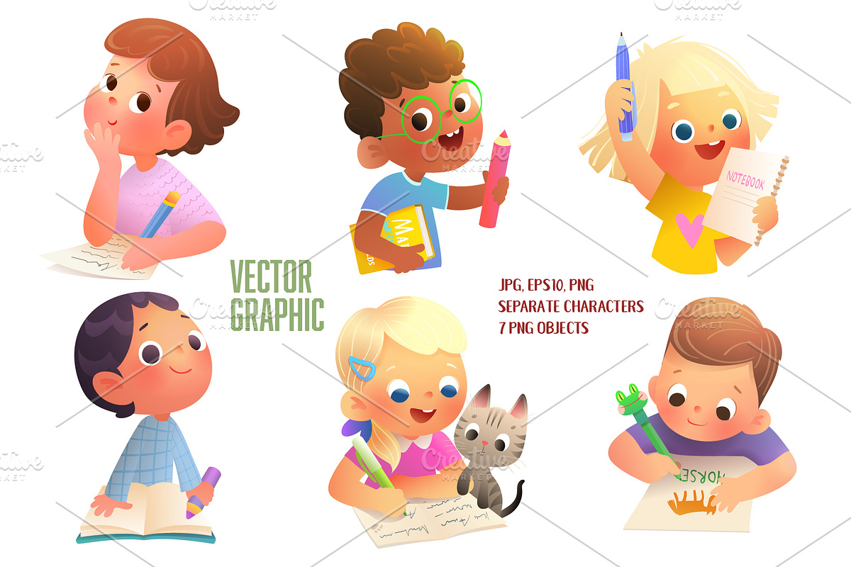 Elementary School Children Study, an Education Illustration by Popmarleo Shop