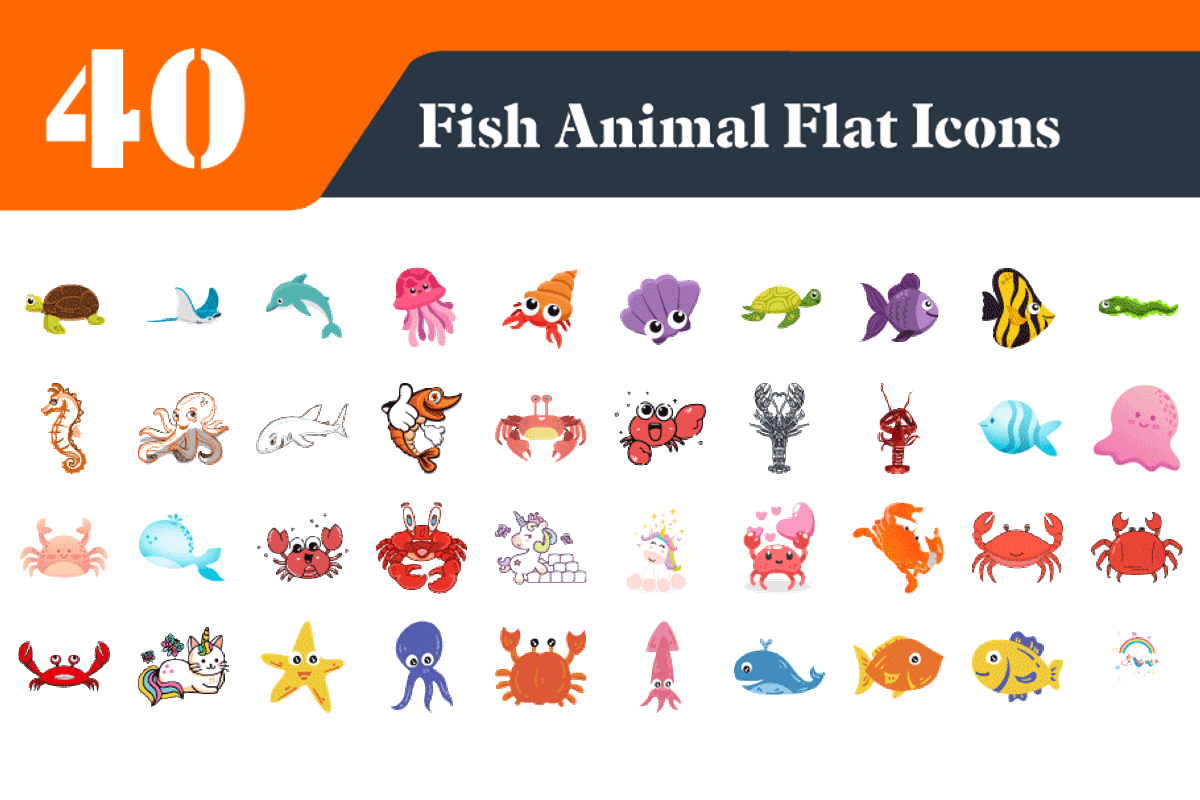 Sea Animal Flat Icons Bundle, an Emoji Icon by EllaMaiyaali (Photo 1 of 3)