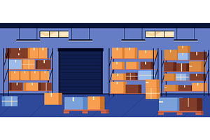 Warehouse Storage With Cardboard, a Transportation Illustration by Flashvector