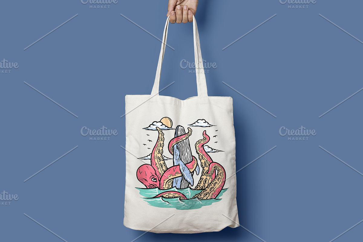 Giant octopus attacks whales, an Animal Illustration by gunaonedesign (Photo 4 of 4)