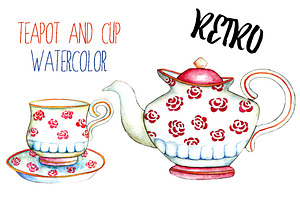 Watercolor Teapots And Cups