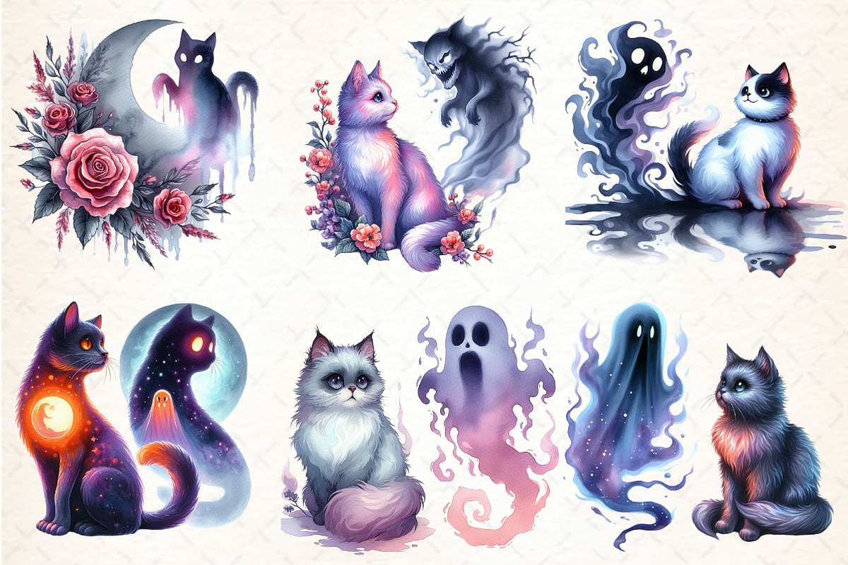 Halloween Cat And Smoky Ghost Clipar, an Illustration by DreamCafeArt (Photo 4 of 7)