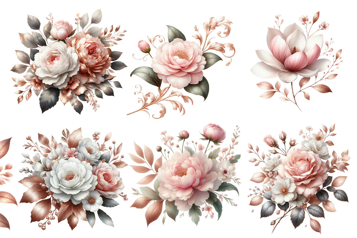 Pink and Rose Gold Floral Clipart, an Illustration by Designworld (Photo 5 of 5)