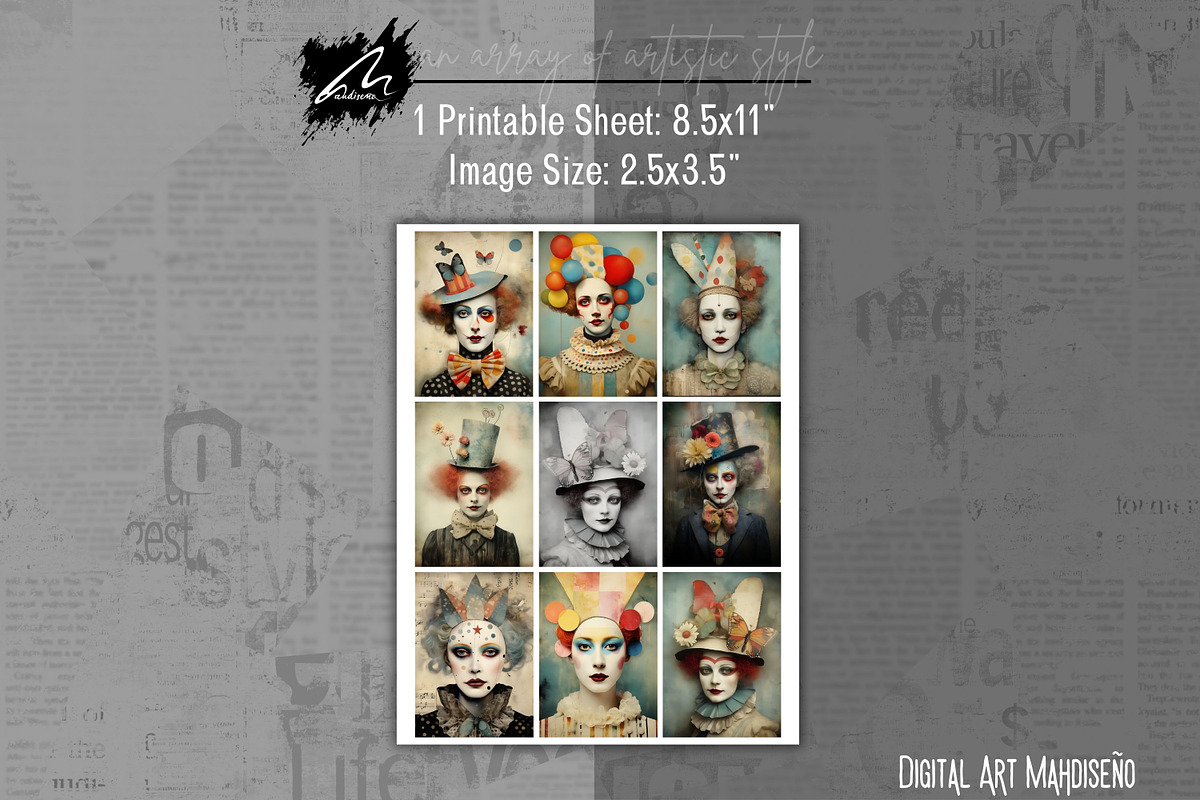 Whimsical Clown Junk Journal Pages, a Person Illustration by Digital Art Mahdiseño (Photo 6 of 10)