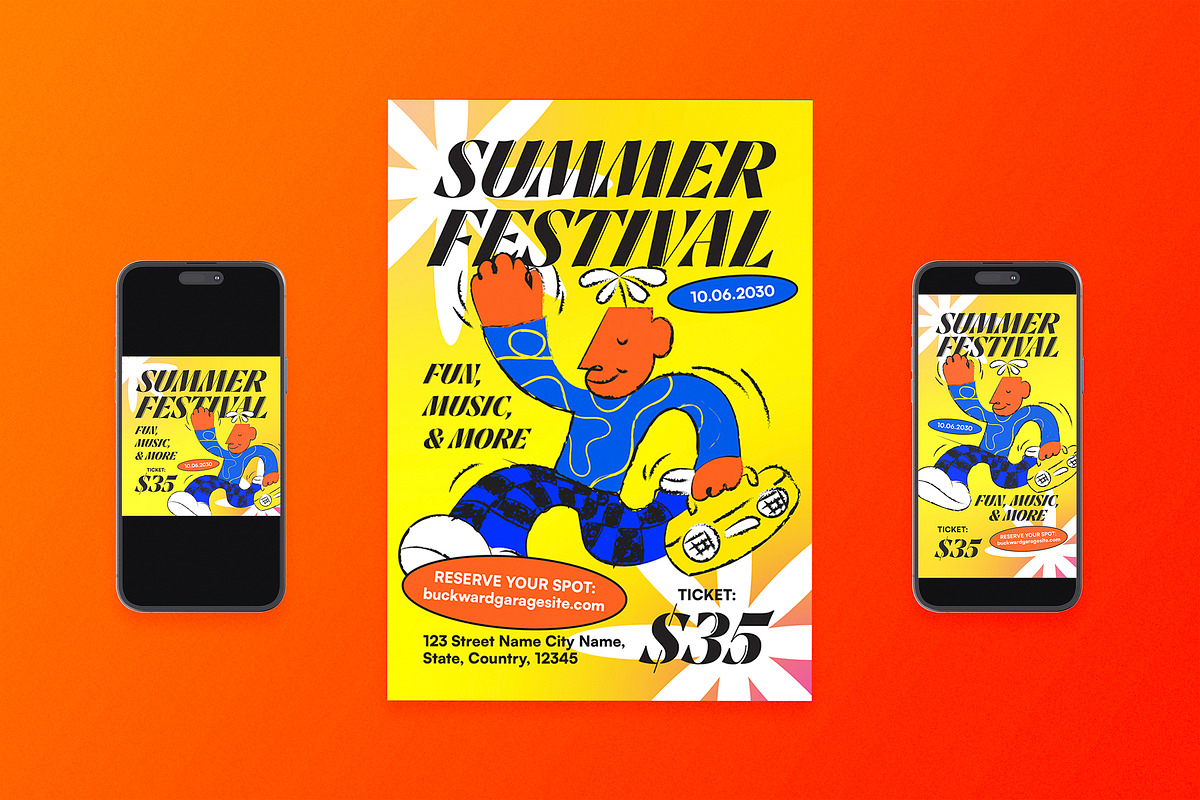 Yellow Summer Festival Flyer Set, a Flyer Template by Aiyari Graphic (Photo 1 of 3)
