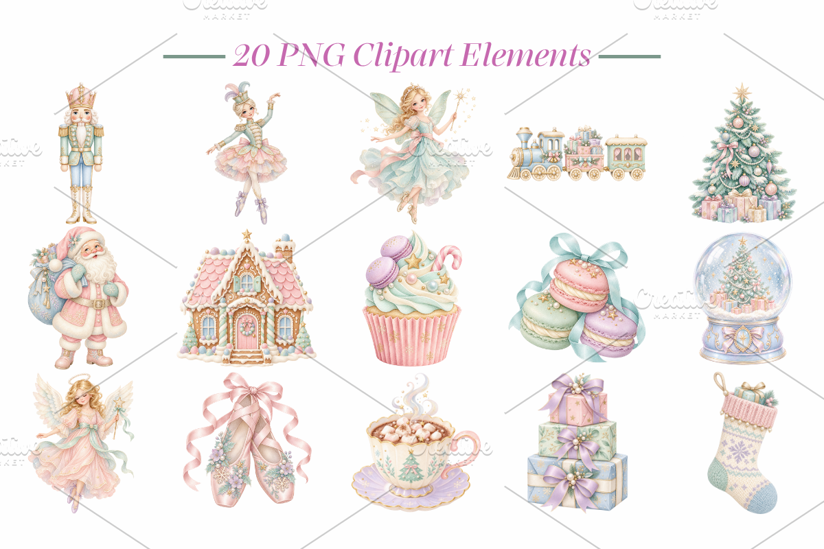 Pastel Watercolor Christmas Cliparts, a Seasonal Illustration by Ink Gallery (Photo 2 of 8)