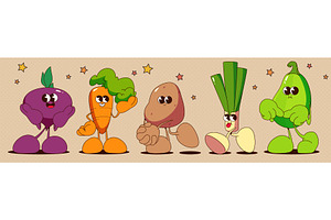 Cartoon vegetable characters with, a Food Illustration by art PVP - market