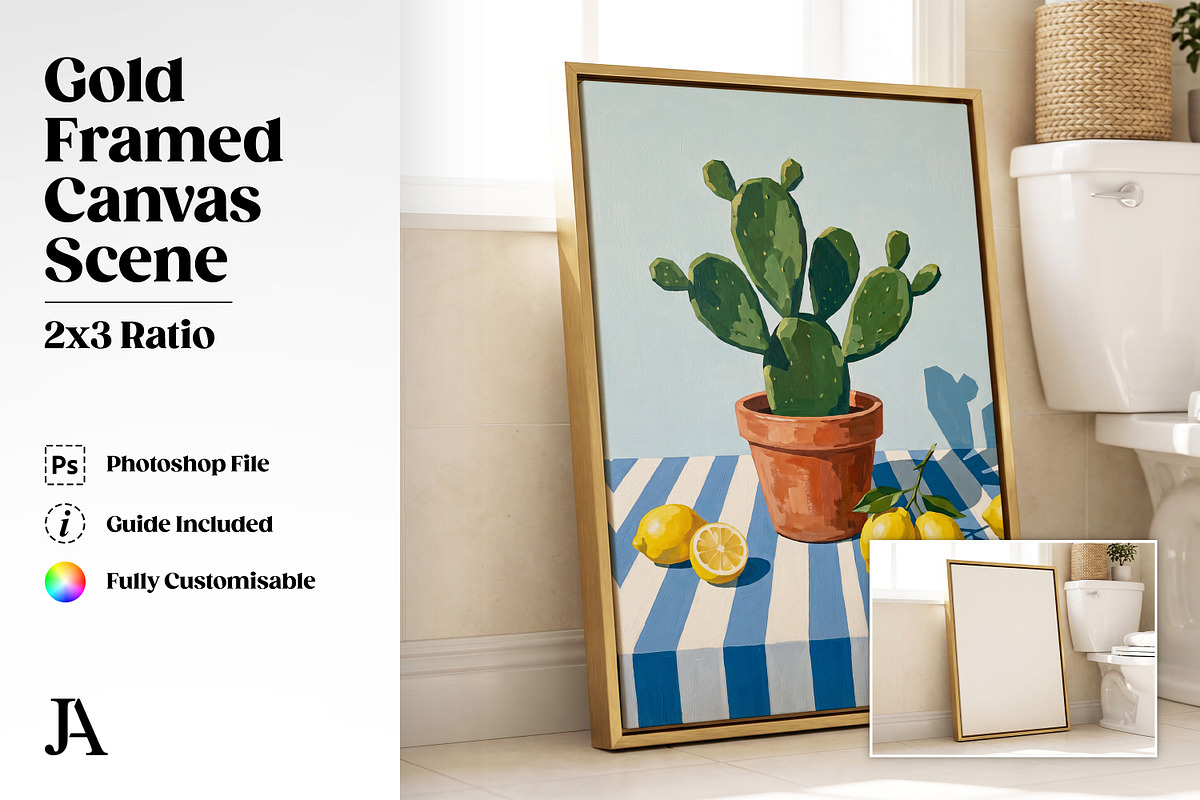 Gold Framed Canvas 2x3 PSD Mockup, a Household Mockup by Julian Adams (Photo 1 of 3)