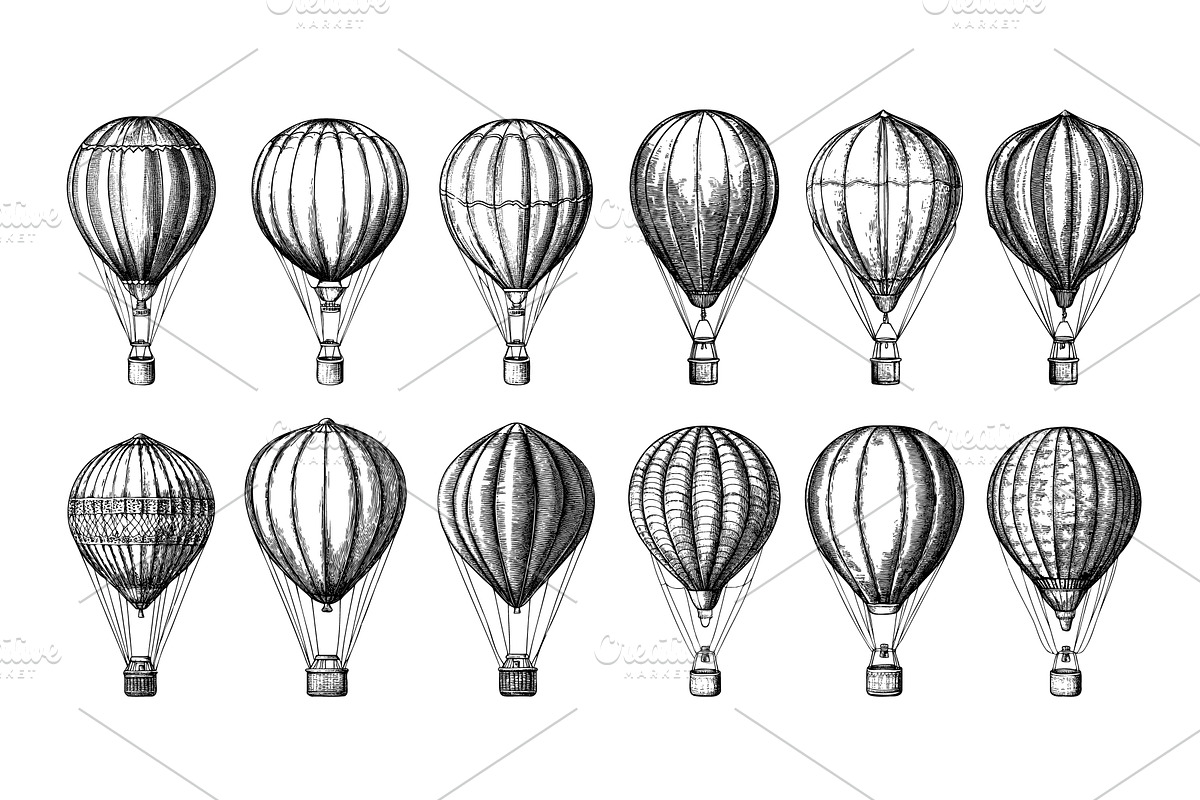 Engraving hot air balloons, an Object Illustration by Stock-Smart-Start
