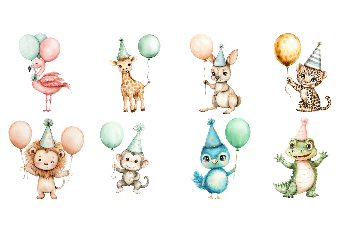 Watercolor Safari Birthday Clipart, a Seasonal Illustration by CitraGraphics (Photo 3 of 3)