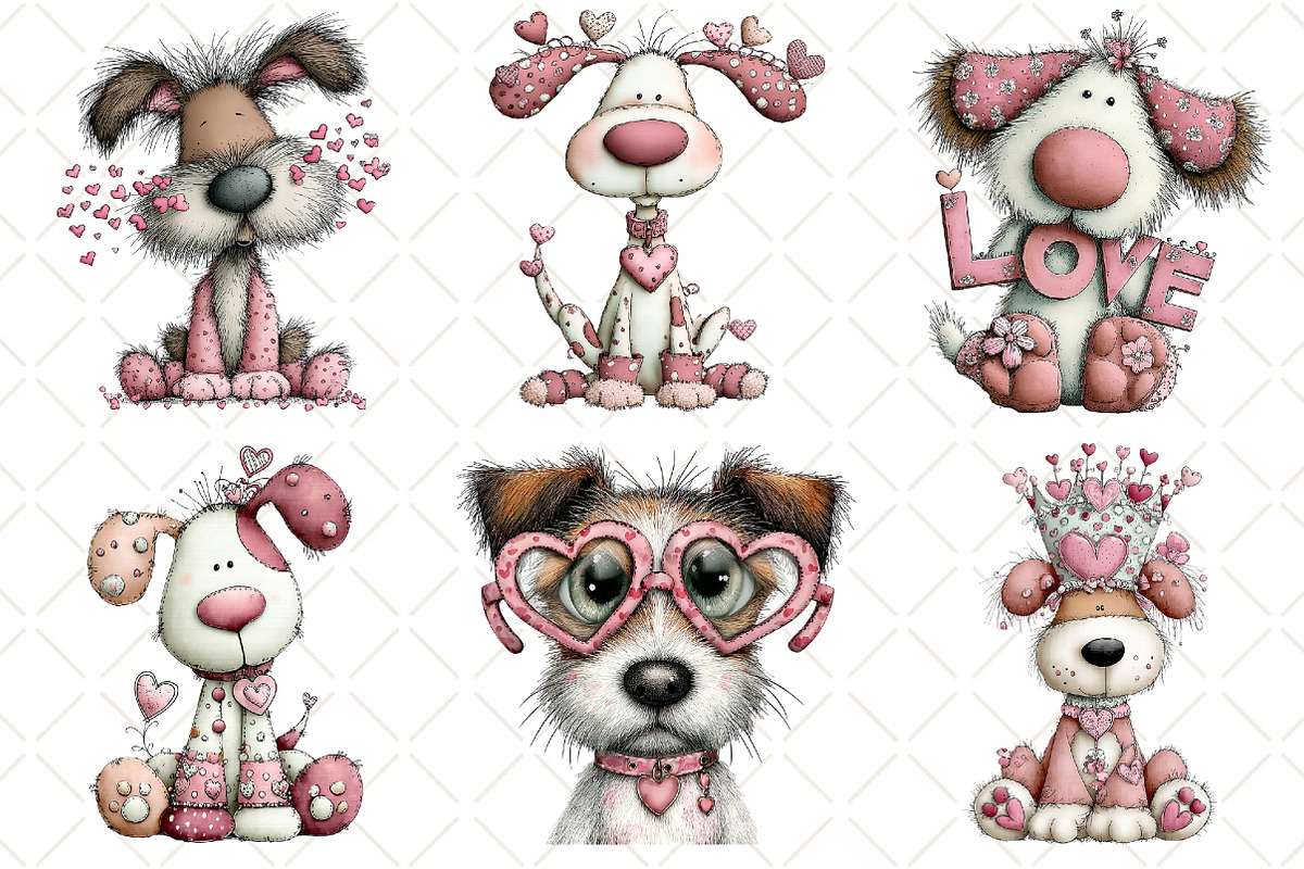 Whimsical Dog Valentines Day Clipart, an Illustration by Black Bird Studio (Photo 2 of 6)